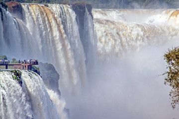 Iguacu falls: teleshot from Argentinian side on Devil's throat and the Brazilian side viewpoint  