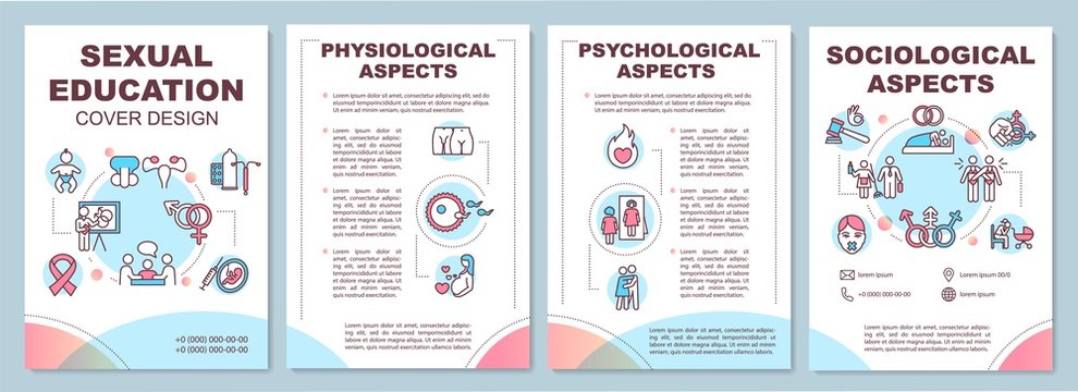 Sexual education brochure template. Aspects of human sexuality. Flyer, booklet, leaflet print, cover design with linear icons. Vector layouts for magazines, annual reports, advertising posters