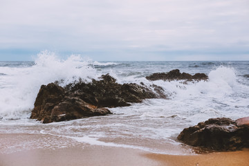 waves crashing on rocks, Porto, Portugal, Ocean beach