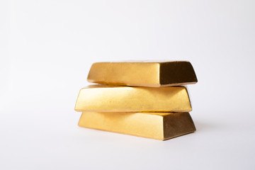 Gold bars isolated on white background.