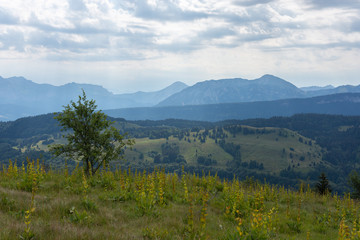 Montagnes nuages et soleil