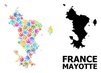 Vector Mosaic Map of Mayotte Islands of Colored Marijuana Leaves and Solid Map