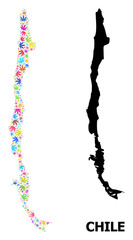 Vector Collage Map of Chile of Colored Hemp Leaves and Solid Map