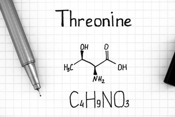 Chemical formula of Threonine with pen