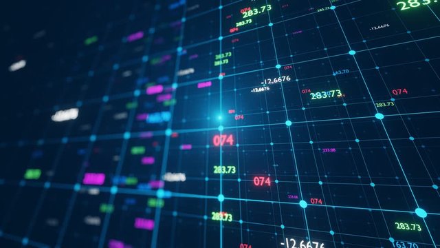 Digital fly code background loop. Big Data code network. 3D 4K loop animation. Blue version. 