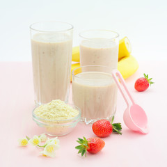 Protein or collagen cocktail with strawberries and banana.