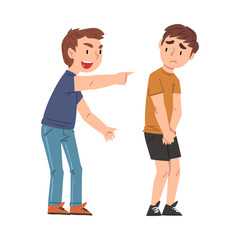 Fototapeta premium Boy Bullying, Mocking and Pointing Finger at Weaker, Mockery and Bullying at School Concept Cartoon Style Vector Illustration