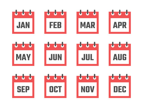 Calendar 12 Month Icon Set, Color Signs For All Months Of The Year