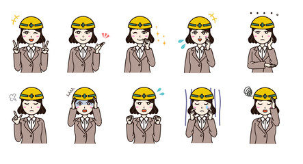 Woman business suit with helmet