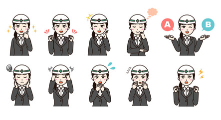 Woman business suit with helmet