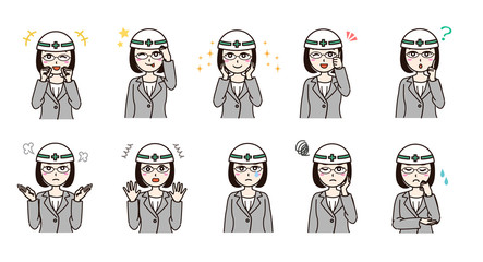 Woman business suit with helmet