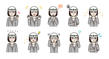 Woman business suit with helmet