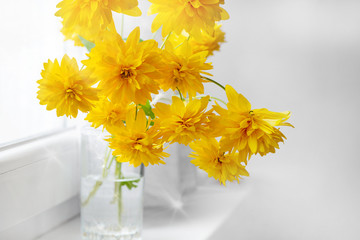 Autumn bouquet of  Golden balls flowers on a white background