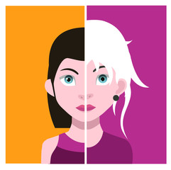 Set of people icons in flat style with faces. Vector women, men