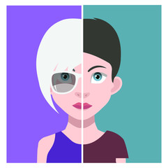 Avatar face with hair and eyebrow - Vector