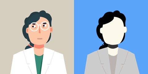Portrait of a young woman. Doctor. Avatar. Vector Flat Illustration.