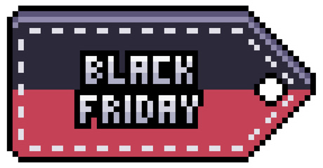 Pixel art black friday sale tag, price and discount tag. 8bit item on white background