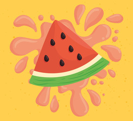 fresh slice of watermelon on juice splash vector illustration design