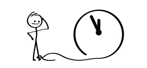 Slogan deadline, loading running, clock. Happy smile stickman emoji icons Funny comic walk stick figures man, woman Vector emotions sign drawing Talking cartoon person Jump, walking and play