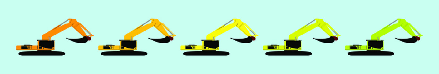 set of excavator cartoon icon design template with various models. vector illustration