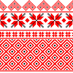 Bulgarian embroidery style red seamless vector pattern