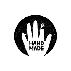 Hand made icon or logo. Vintage stamp icon with handmade lettering and hand image