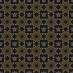 Geometric background with royal crowns. Modern seamless wallpaper texture. Ideal for fabrics, covers, patterns, posters, wallpapers. Vector image background