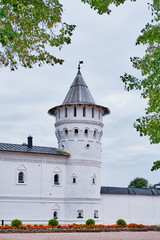 Fototapeta na wymiar The Tobolsk Kremlin is white-stone kremlin in Siberia, Russia. Wall and tower.
