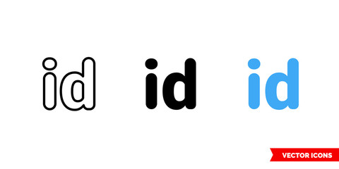 ID icon of 3 types color, black and white, outline. Isolated vector sign symbol.