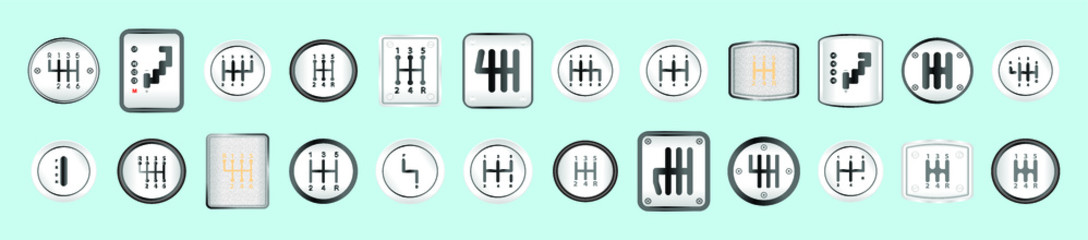 set of gear shift cartoon icon design template with various models. vector illustration