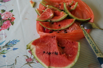 sliced watermelon on the table