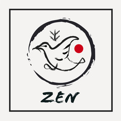 Bird logo in Zen concept design for business, restaurant, healthy food, art and decoration in Japanese style with ink brush.