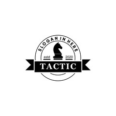 retro vintage tactic strategic ,  knight icon chess logo design vector