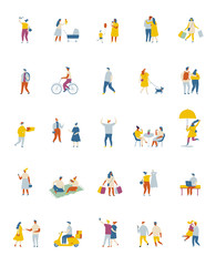 Flat vector people set. Outdoor activity. City life. Simple design cartoon people isolated on white background