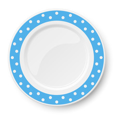 Blue vector plate with white polka dot pattern isolated on white background