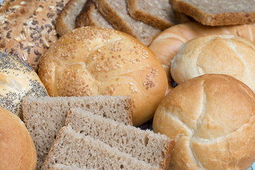 variety of fresh breads closeup selective focus