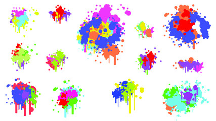 Color Set Spray Collection Different Paint Splatter And Blob Splash Blot Element With Different Shapes Vector Object Brush Design Style