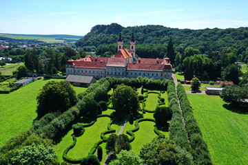 Fototapeta na wymiar Aerial view of the manor house in the village of Jasov in Slovakia