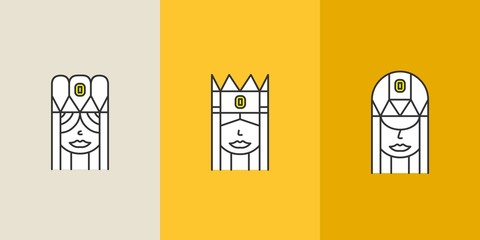 Princess faces. Line art icons. Avatar. Vector Flat Illustration. Cartoon.