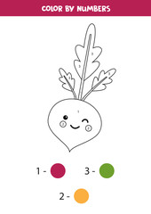 Coloring page by numbers with cute kawaii beetroot.