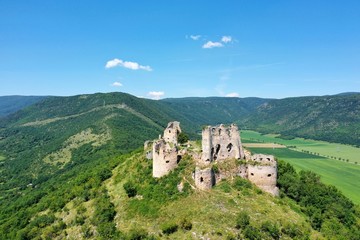 Aerial view of castle in Turna nad Bodvou village in Slovakia