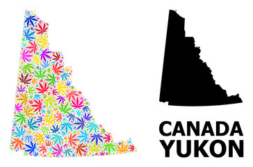 Vector Mosaic Map of Yukon Province of Colored Weed Leaves and Solid Map