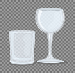mockup, transparent glass, transparent empty cup wine and glass vector illustration design