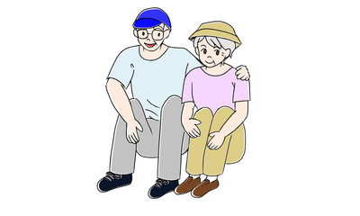 肩を組む老夫婦　夏