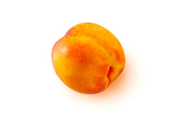 One ripe nectarine isolated on white background with a clipping path