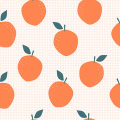 Seamless pattern Fruit background Colorful oranges hand drawn design with square grid as wallpaper Used for printings, fabrics, textiles Vector illustration
