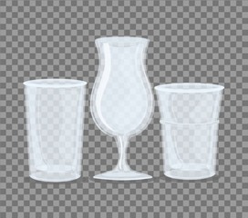 mockup, transparent glasses, transparent empty cup and glasses vector illustration design