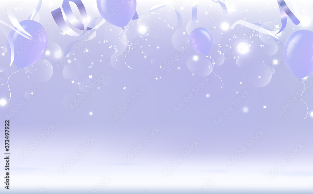 Wall mural celebration background, purple theme holiday party, balloons with ribbons vector illustration