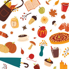 Autumn set of hand drawn icons. Cartoon vector illustration set