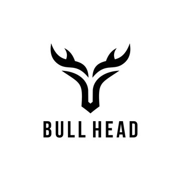 abstract bull buffalo head horns logo design
